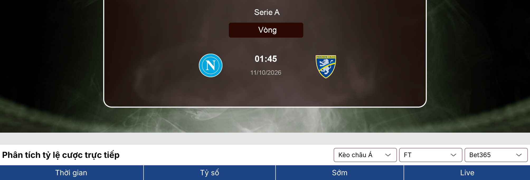 Soi tỷ lệ kèo: Napoli vs Frosinone 1h45 ngày 11/10/2026 1 Soi tỷ lệ kèo